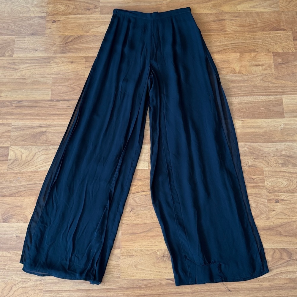 ❤️ Cache Black Petal Wide Leg Chiffon Layered Pants Size 2